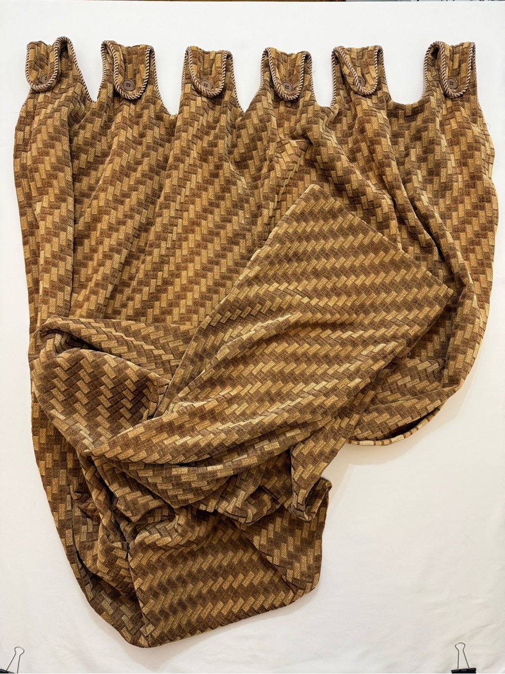 Heavyweight JC Penney Fabric Curtains Two Panels Brown Gold Geometric Design MCM